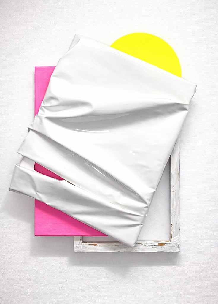 Trembling monologue_02_Fabric, Acrylic on Canvas, found object_26x21x2.5in_2025